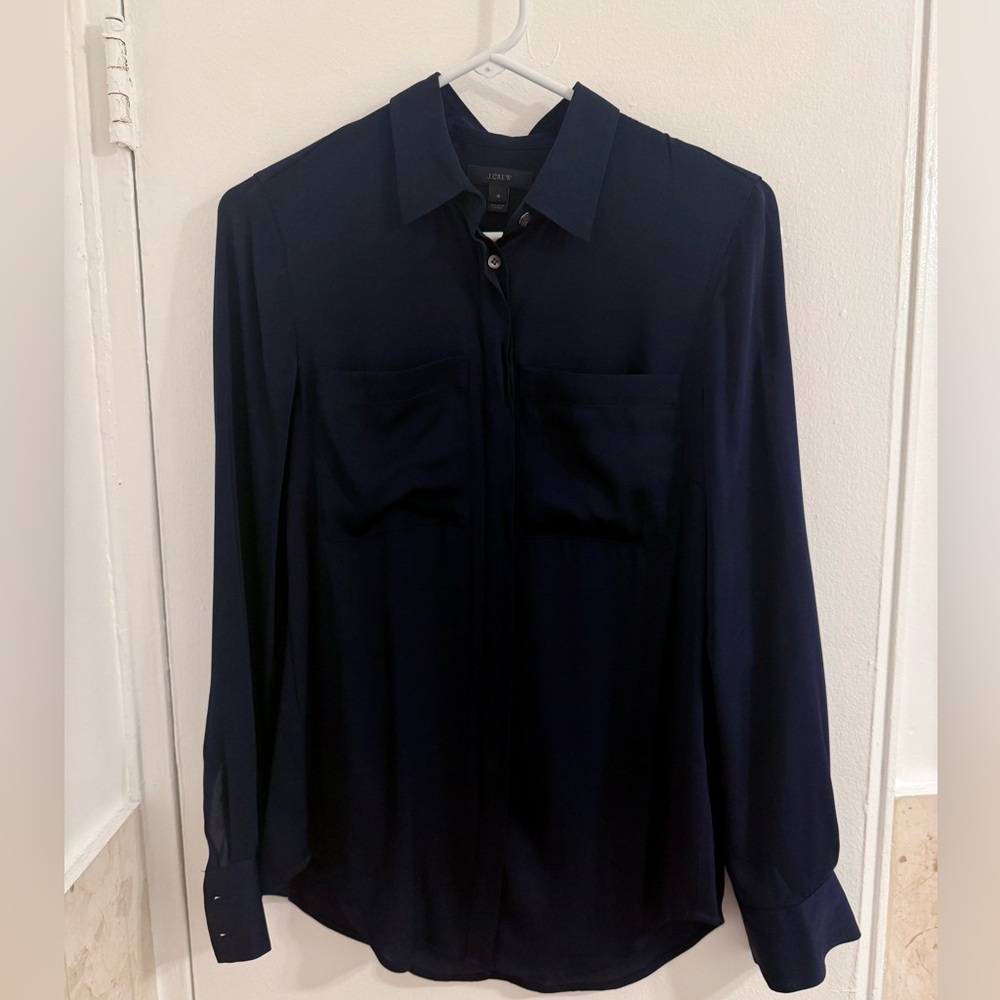 JCrew Navy Silk Blouse
